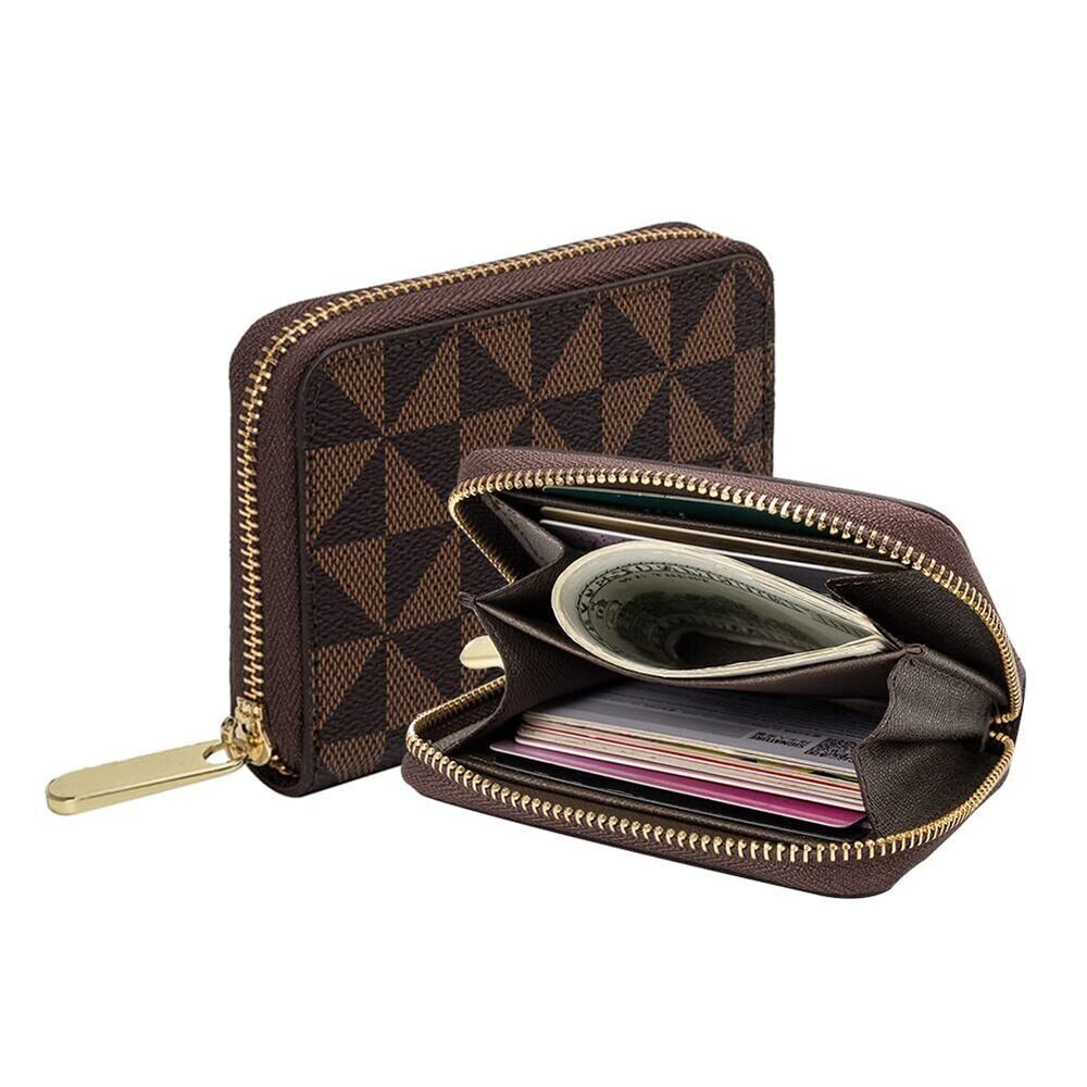 1716 Credit Card Holder, RFID Leather Zipper Wallet, Small Zipper Card Case